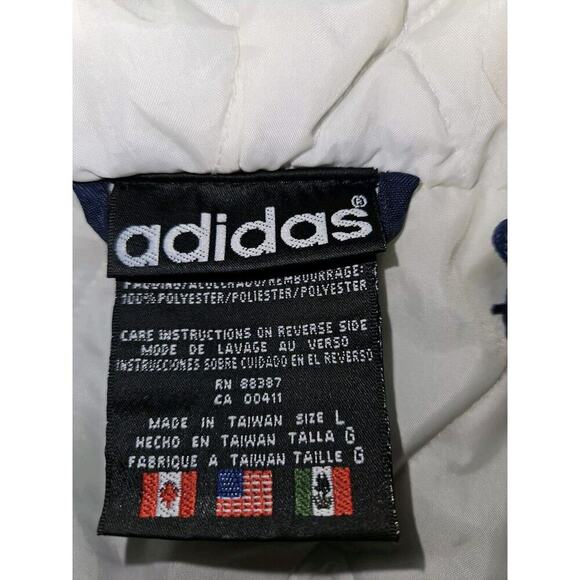 Vintage Adidas Jacket Mens L Blue Trefoil Logo Striped Full Zip Hooded Insulated - Picture 12 of 13